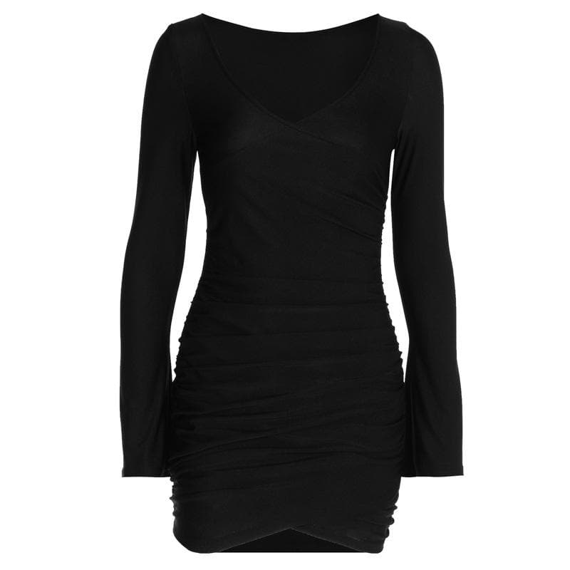 Off Shoulder Cross Front Ruched Long Sleeve Mini Dress 2