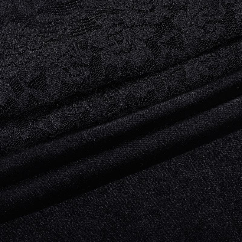 Mock Neck Floral Lace Long Sleeve Velvet Skirt Feather Trim Mini Dress 7