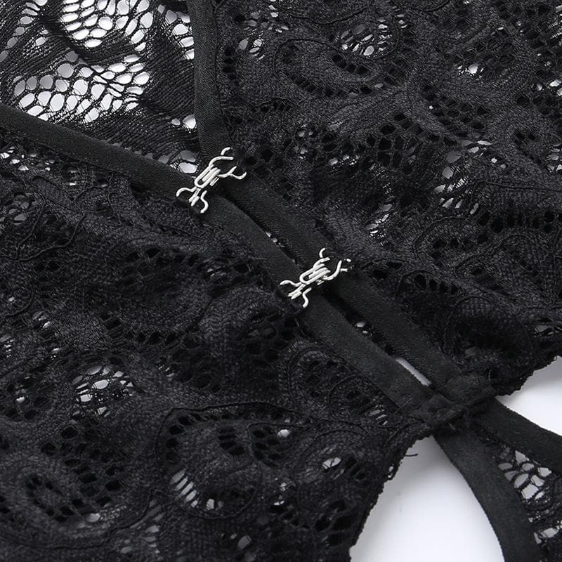 Deep V Neck Lace Long Sleeve Waist Cutout Floor Length Maxi Dress 6
