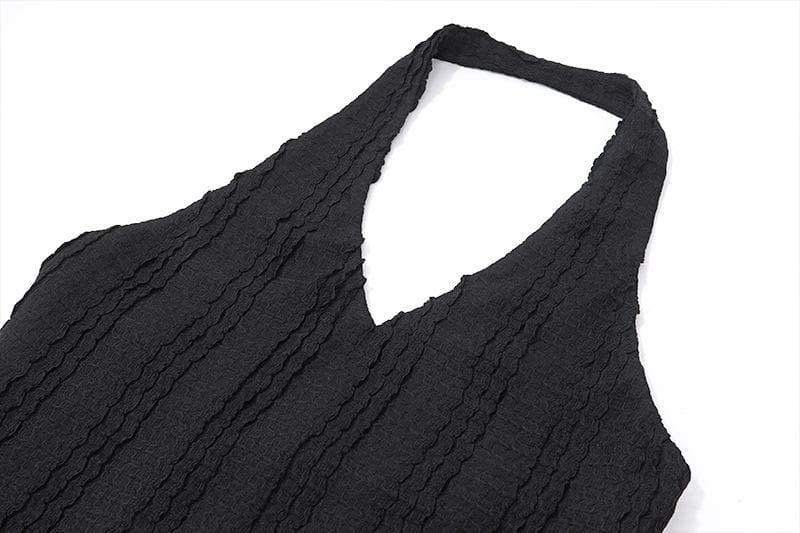 Deep V-Neck Halter Bow Sleeve Cutout Rib Knit Bodycon Mini Dress 6