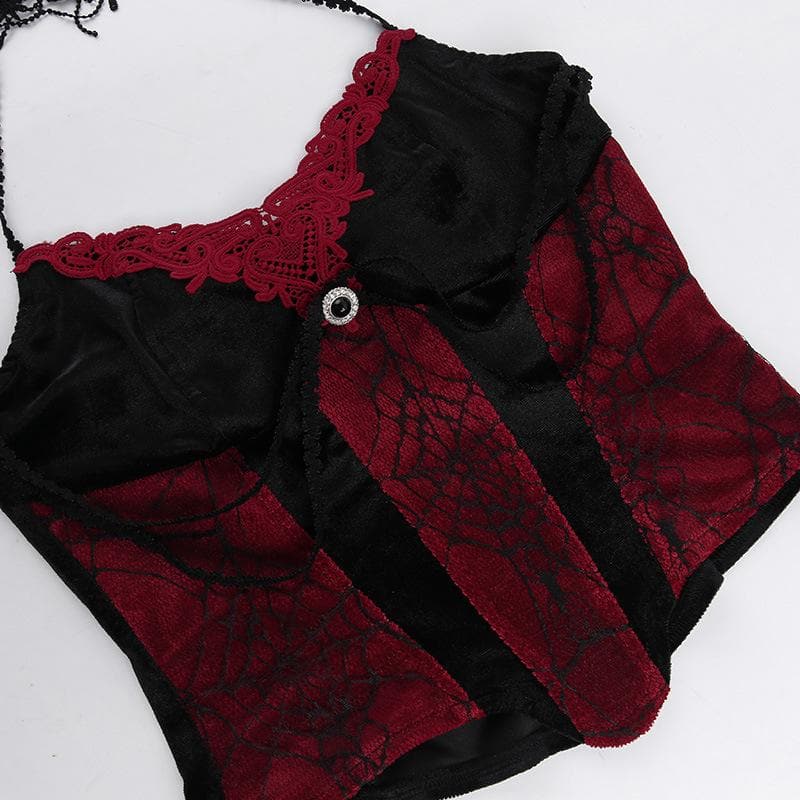 Halter Lace Trim Velvet Corset Tiered Train Skirt Set 5