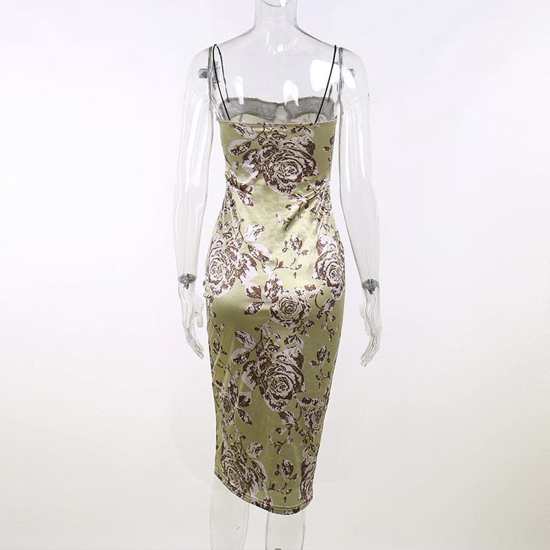 Spaghetti Strap Lace Trim Print Satin Slip Maxi Dress 6