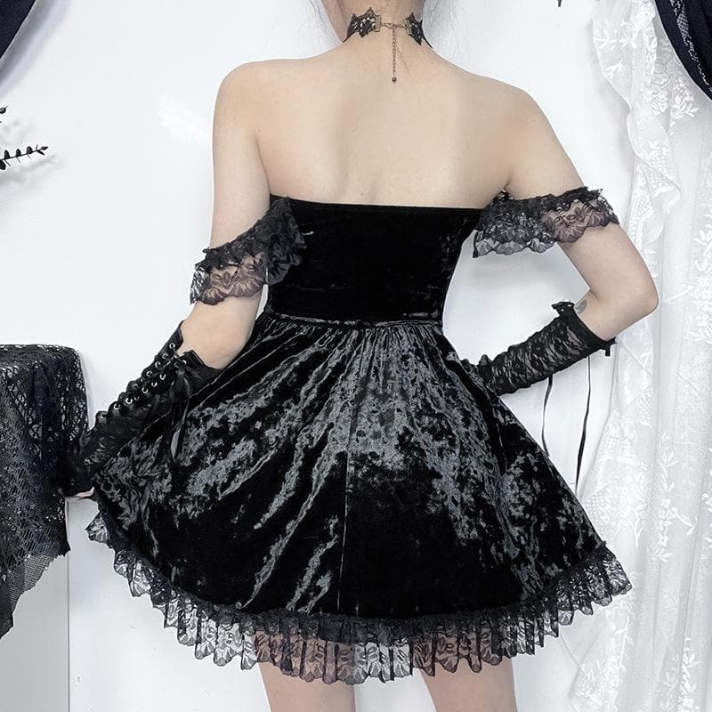 Sleeveless Velvet Lace Hem Ruffle Lace-Up Mini Dress 3