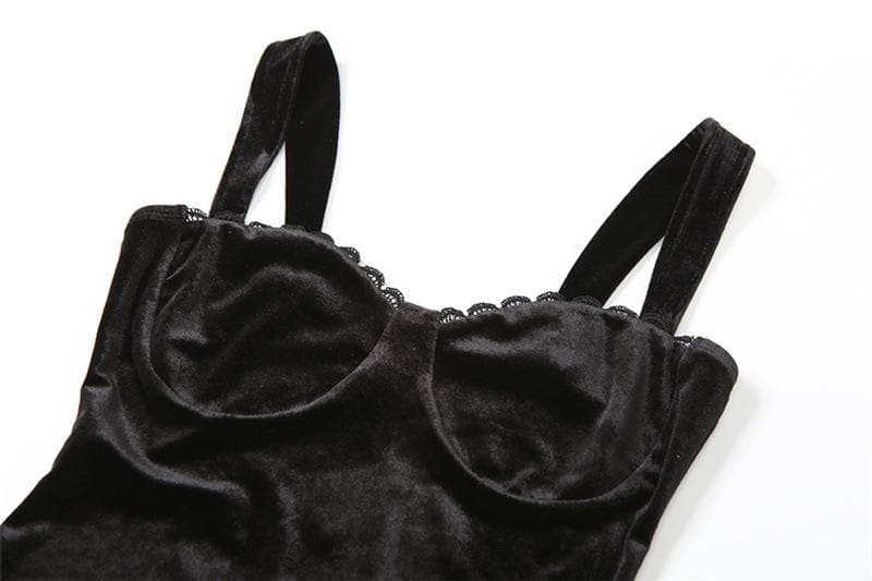 Velvet Sweetheart Neck Lace Trim Bustier Mini Dress 9