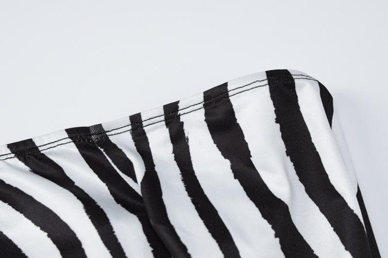 Off Shoulder Long Sleeve Zebra Print Bodycon Maxi Dress 5