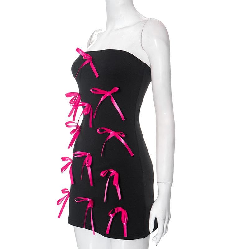 Strapless Ribbon Bow Scatter Bodycon Mini Dress 3