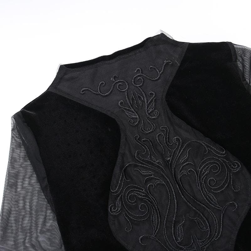 Velvet Flocked Mesh Mock Neck Bell Sleeve Gothic Mini Dress 6