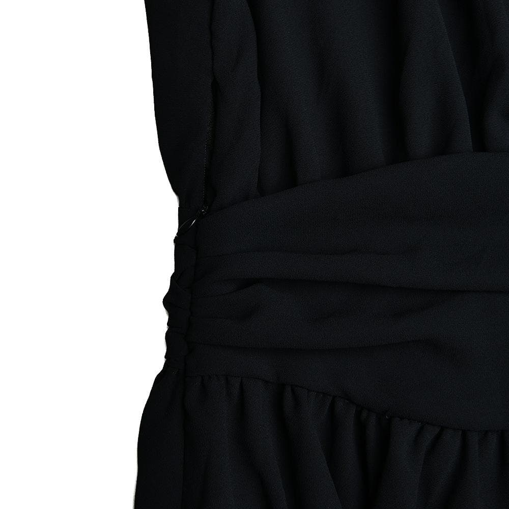 Spread Collar Deep V Ruched Waist Ruffled Cuff Mini Dress 10