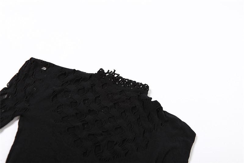 Crew Neck Long Sleeve Floral Lace Fishnet Panel Bodycon Mini Dress 5