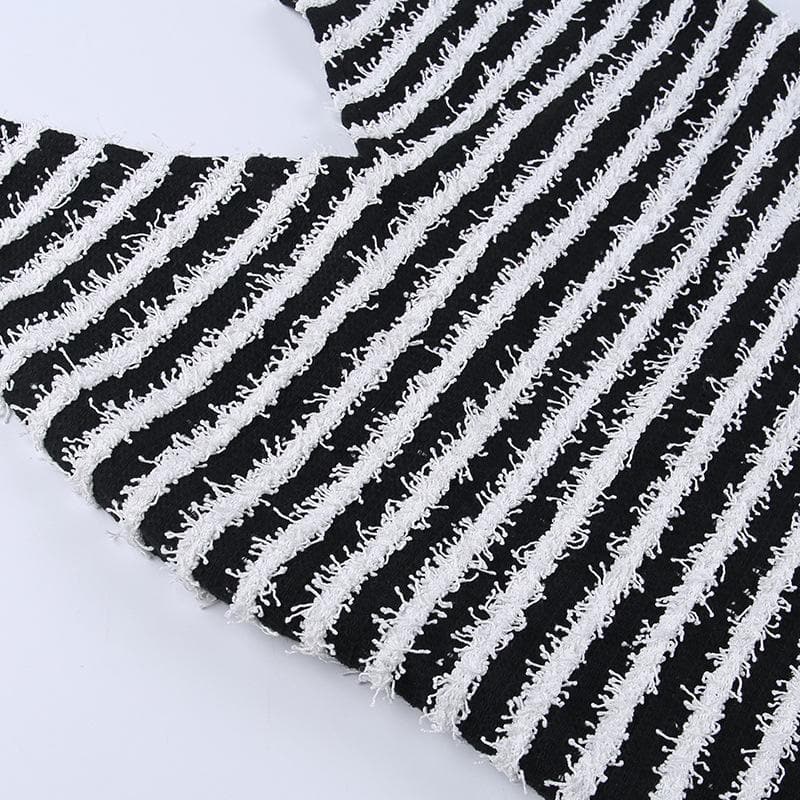 Contrast Striped Fuzzy Knit Halter Neck Backless Bodycon Mini Dress 6