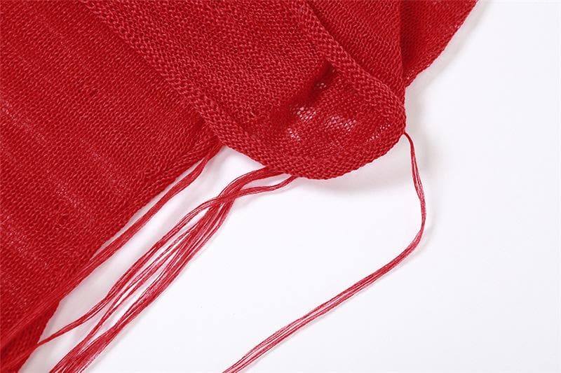 Hooded Sheer Mesh Ribbed Knit Scarf Neck Sleeveless Maxi Dress 6