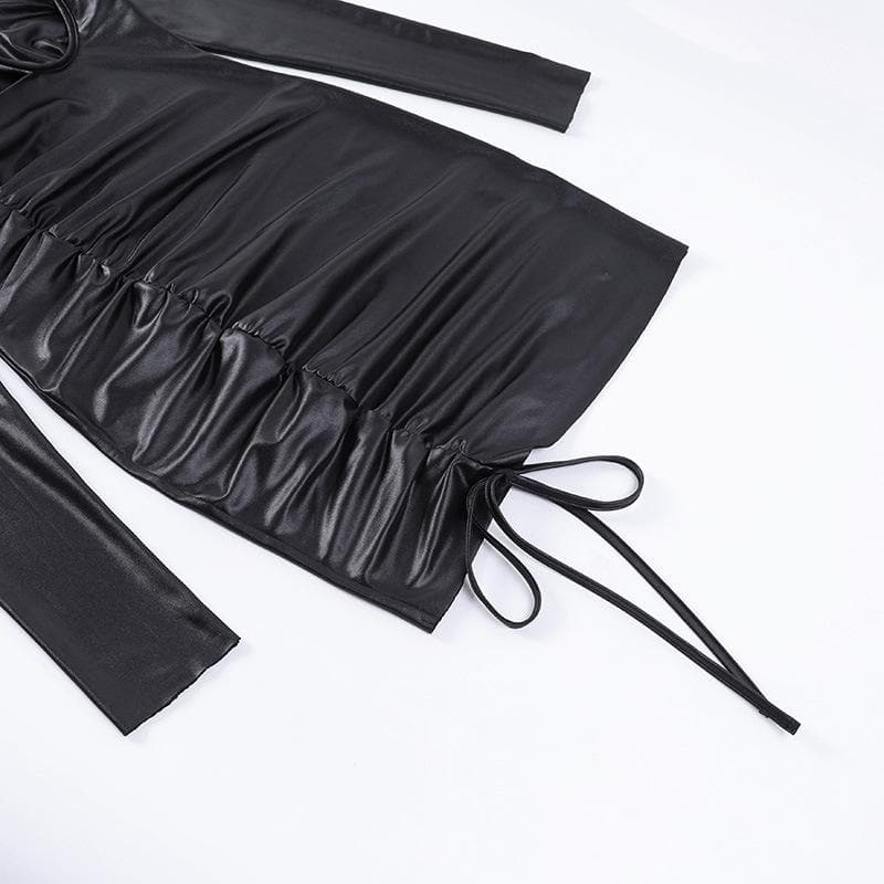 Halter Cross Strap Bust Cutout Coated Ruched Drawstring Mini Dress 6