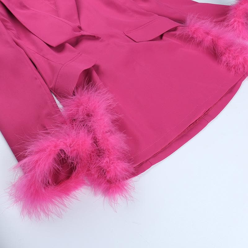 Shawl Collar Feather Trim Longline Blazer Coat 6