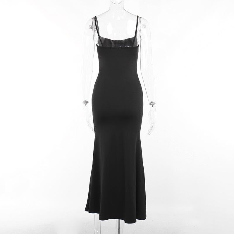 Spaghetti Strap Cowl Neck Corset Seam Ruched Bodycon Maxi Dress 5