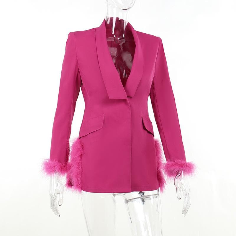 Shawl Collar Feather Trim Longline Blazer Coat 3