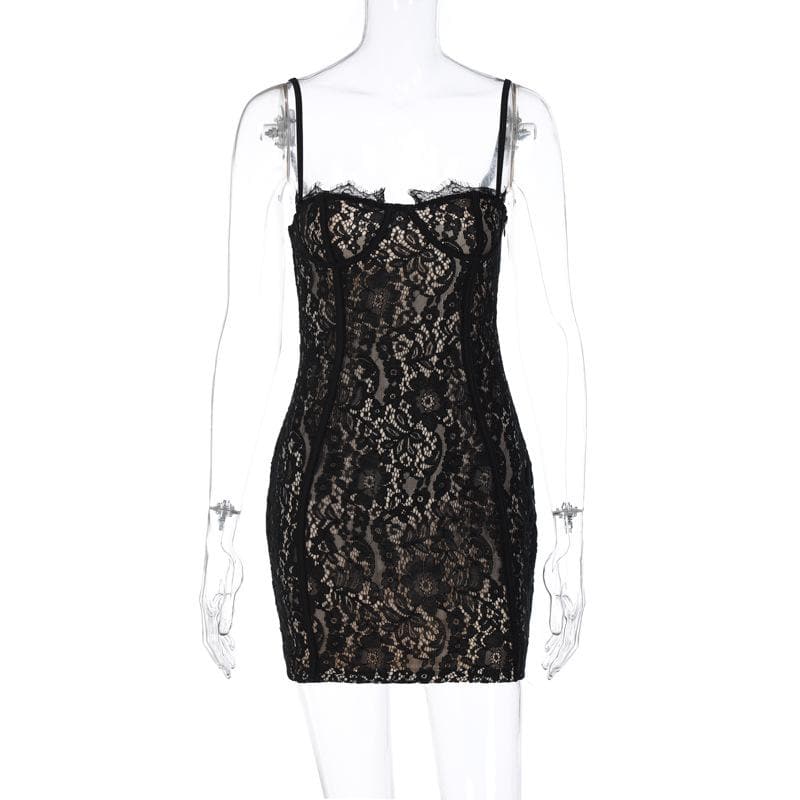 Floral Lace Sweetheart Bustier Spaghetti Strap Zip Back Mini Dress 8