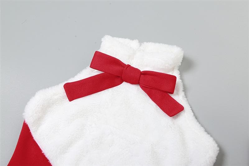 Faux Fur Collar Ribbon Bow Sleeveless Arm Warmer Mini Dress 5