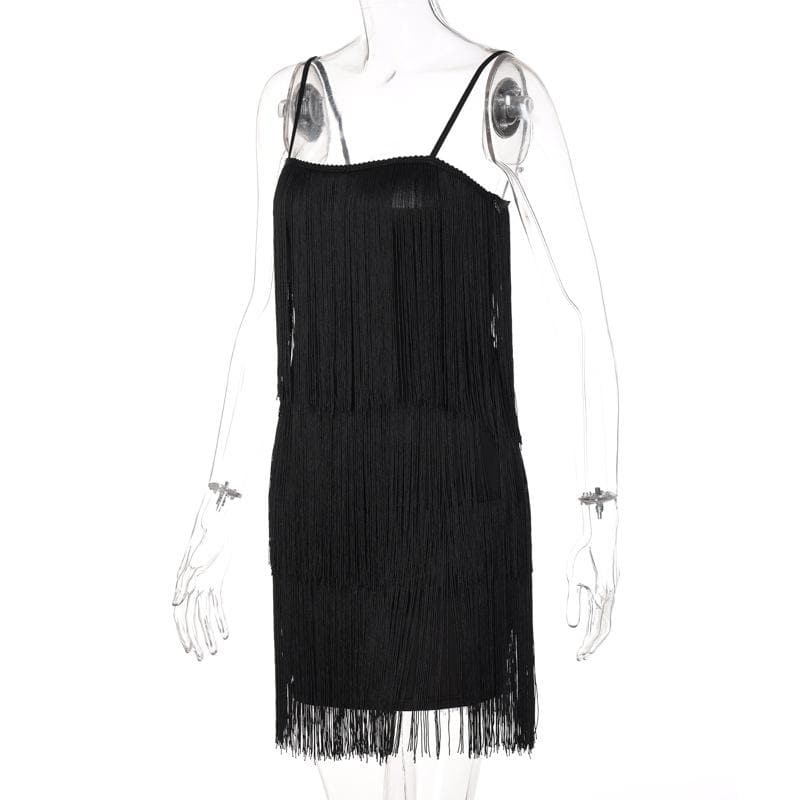 Square Neck Spaghetti Strap Tiered Fringe Flapper Mini Dress 7