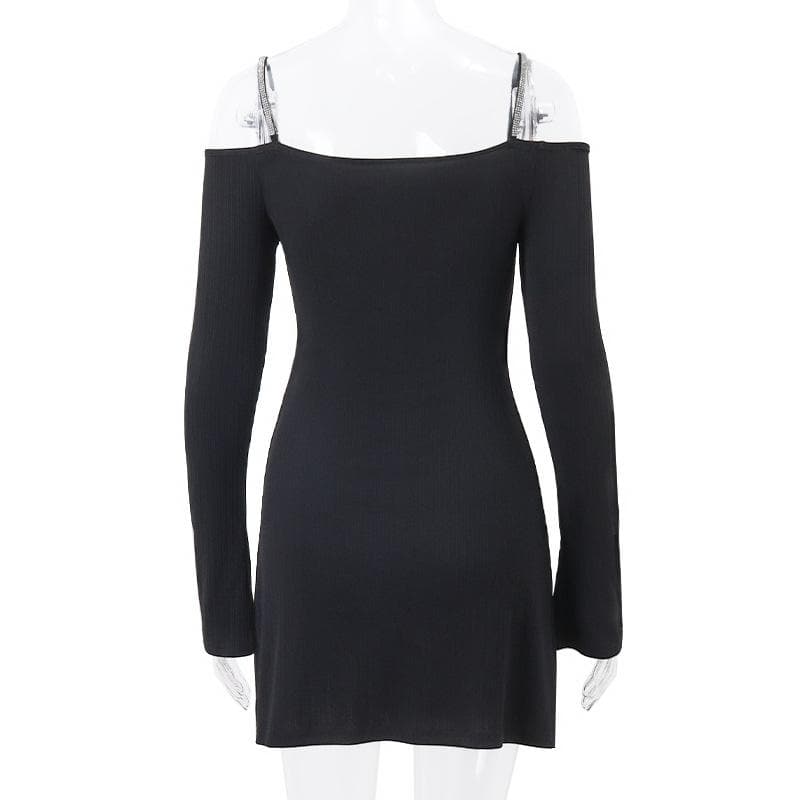 Ribbed Knit Off Shoulder Heart Cutout Lace Up Long Sleeve Mini Dress 4
