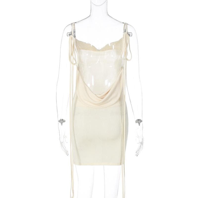 Cowl Neck Velvet Ribbon Tie Shoulder Bodycon Mini Dress 10