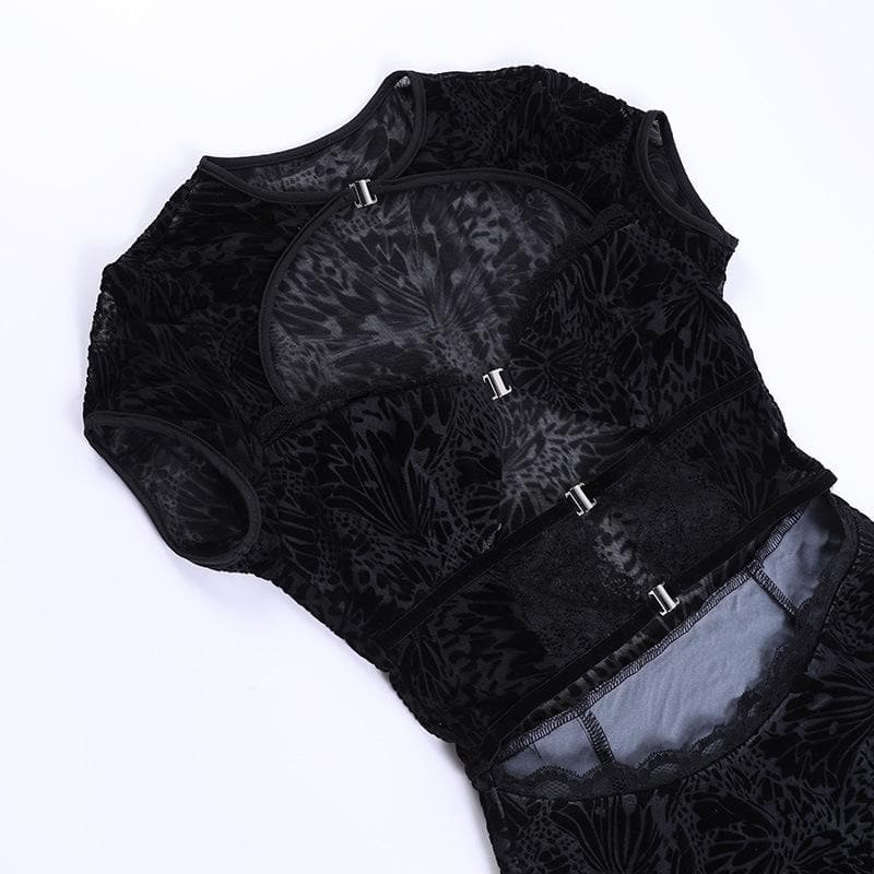 Flocked Butterfly Lace Cutout Buckle Bodycon Mini Dress 5