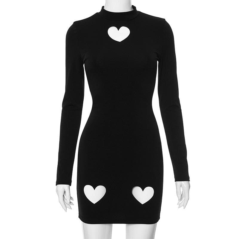 Mock Neck Long Sleeve Heart Cutout Bodycon Mini Dress 8