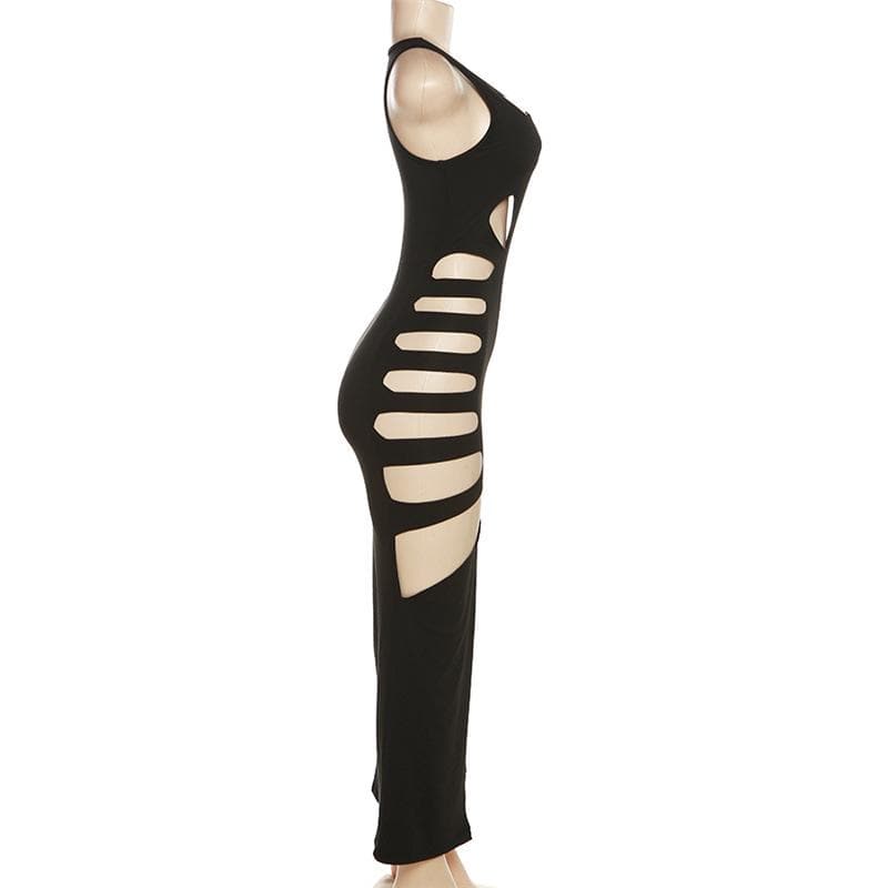 Scoop Neck Sleeveless Side Cutout Hollow Out Bodycon Maxi Dress 4
