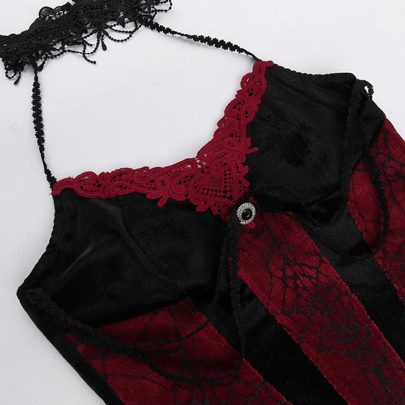 Halter Lace Trim Velvet Corset Tiered Train Skirt Set 4