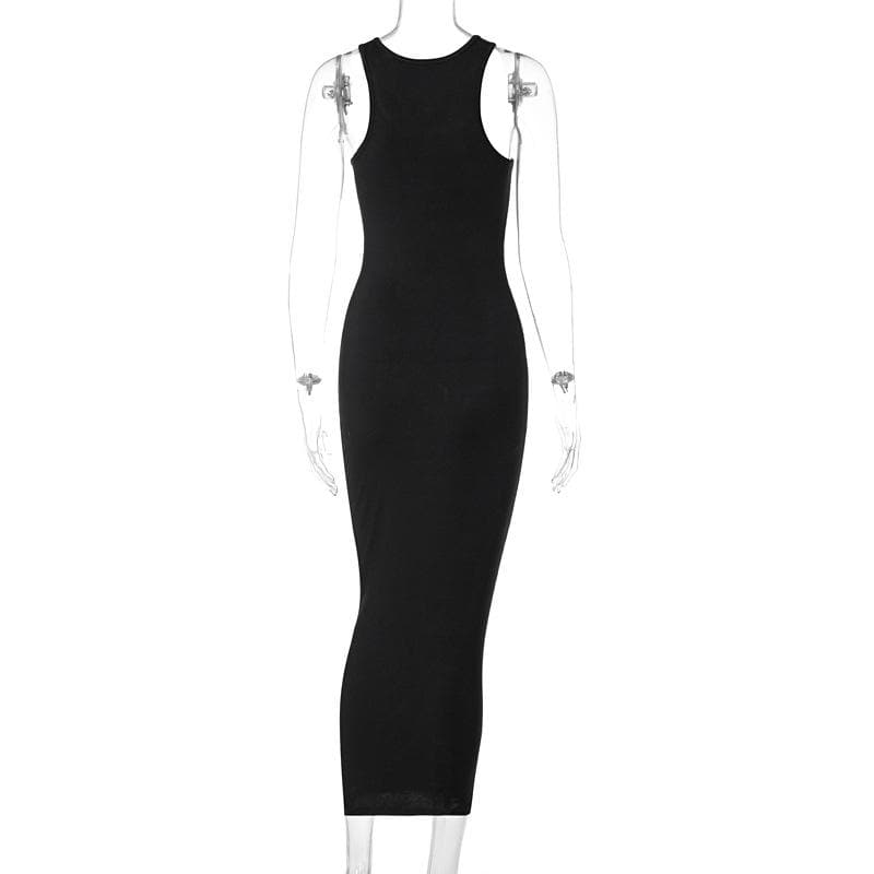 Notch Neck Sleeveless Ribbed Knit Bodycon Maxi Dress 4