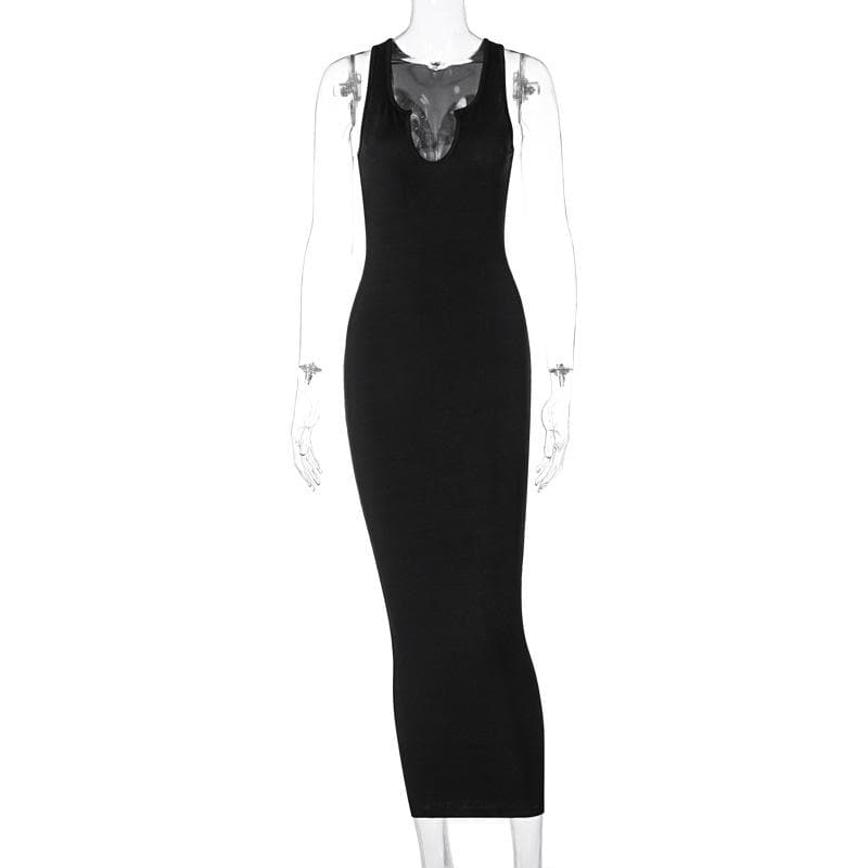 Notch Neck Sleeveless Ribbed Knit Bodycon Maxi Dress 2