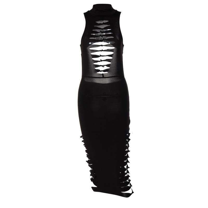Mock Neck Sleeveless Ladder Tie Front Side Cutout Bodycon Midi Dress 2