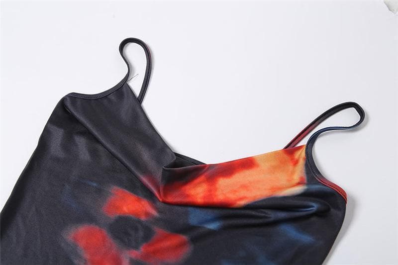 Cowl Neck Motion Blur Abstract Print Spaghetti Strap Bodycon Maxi Dress 5
