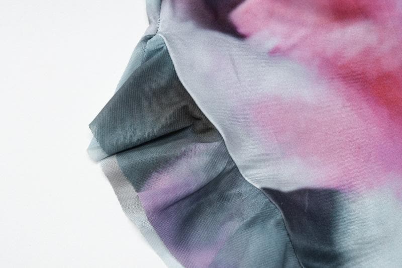 Tie-Dye Print Halter Ruffle Trim Asymmetrical Handkerchief Hem Mini Dress 6