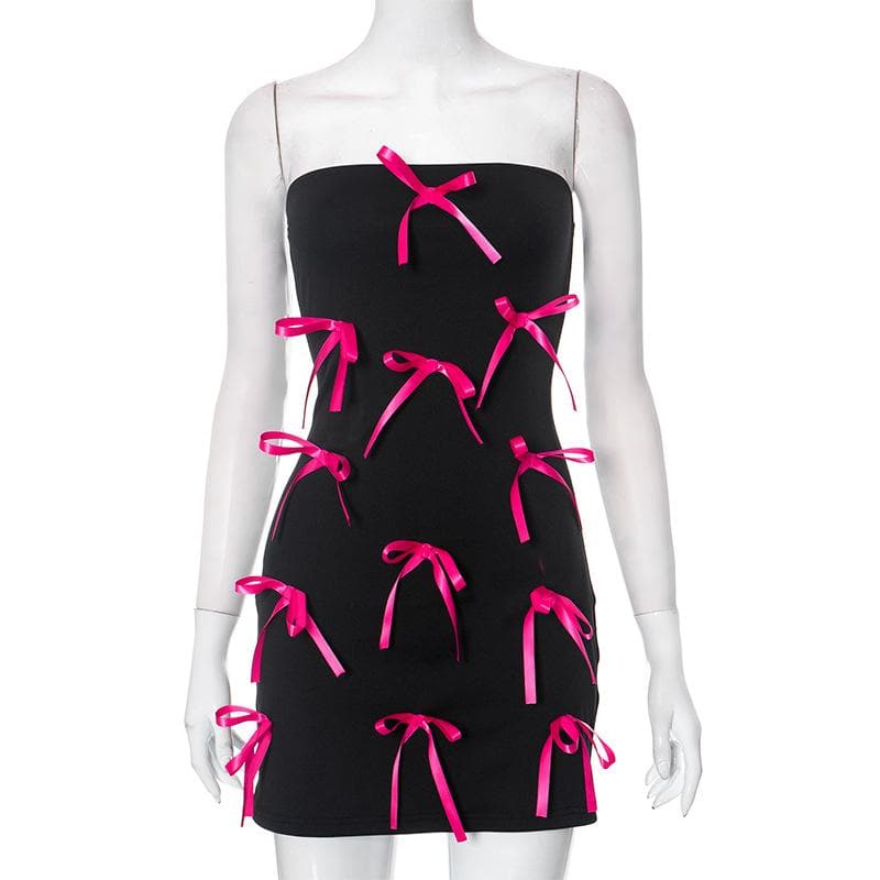Strapless Ribbon Bow Scatter Bodycon Mini Dress 8
