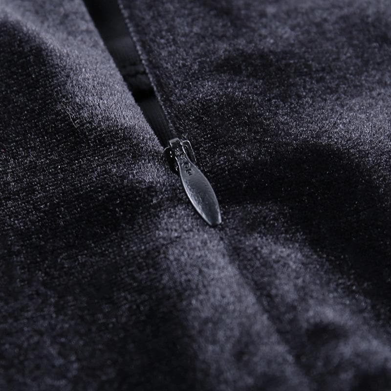 Square Neck Faux Fur Strap Side Slit Velvet Zip Up Midi Dress 6