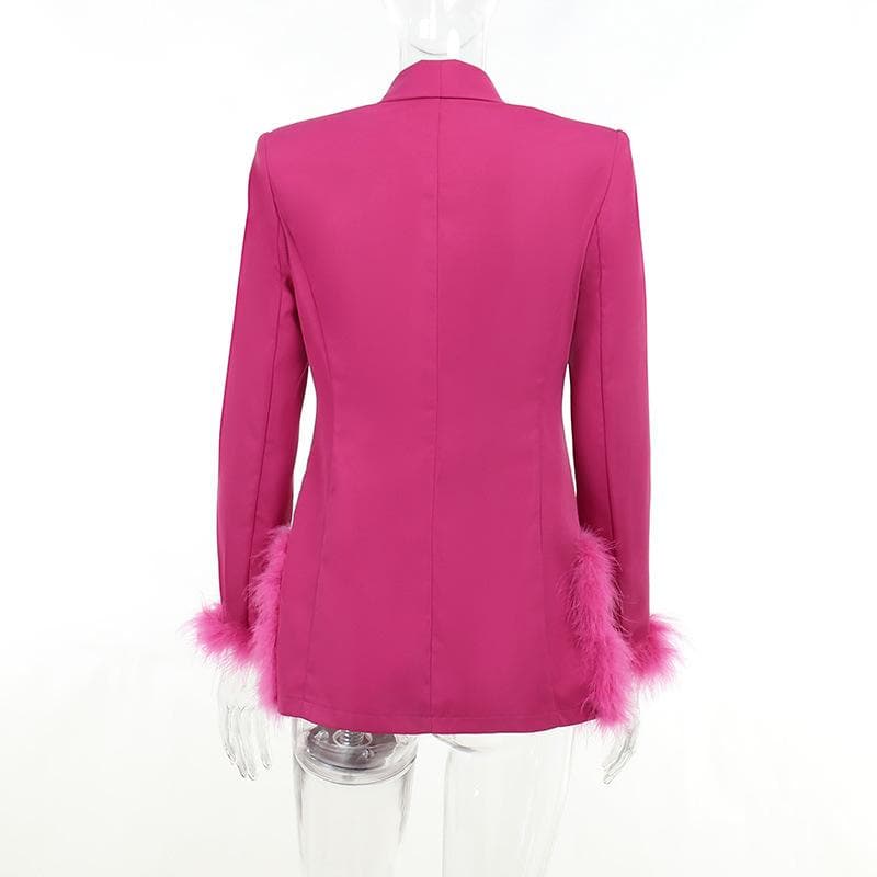 Shawl Collar Feather Trim Longline Blazer Coat 5