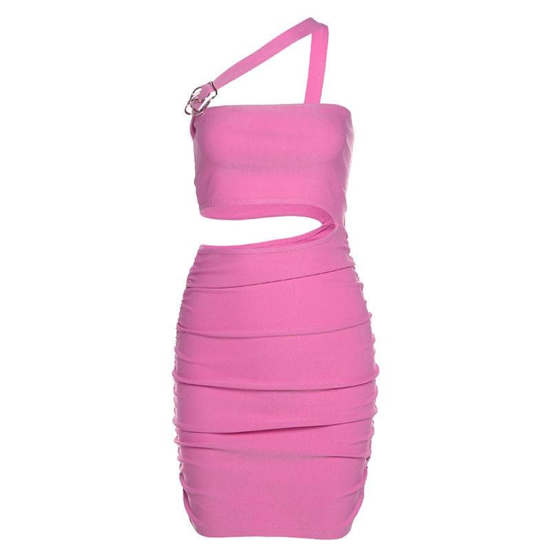 One Shoulder Ring Detail Ruched Crop Top Mini Skirt Set 2