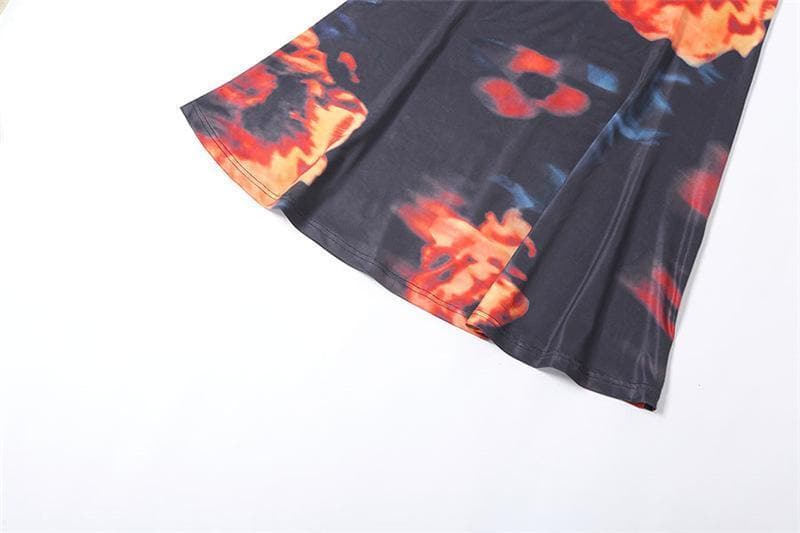 Cowl Neck Motion Blur Abstract Print Spaghetti Strap Bodycon Maxi Dress 8