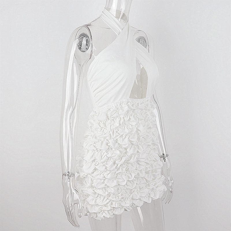 Crossover Halter Keyhole Cutout Tiered Ruffle Mini Dress 7