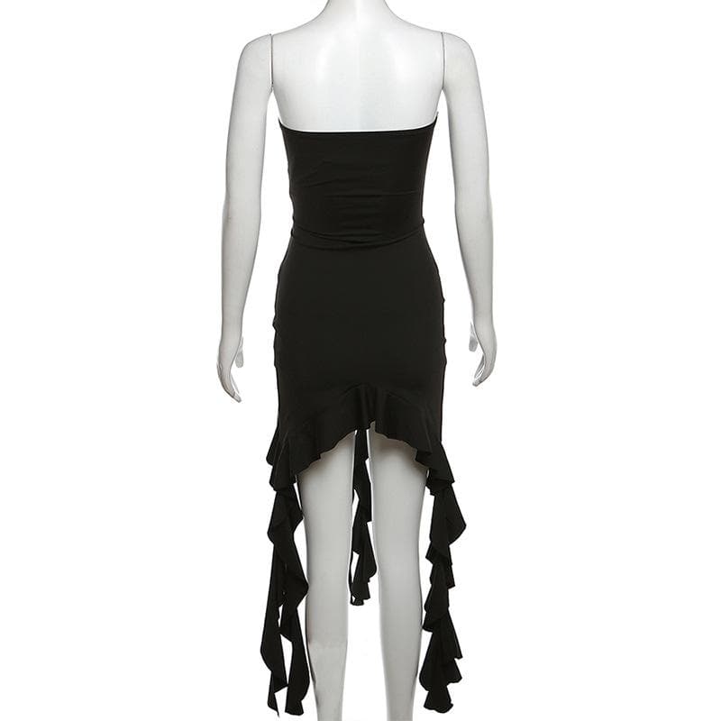 Strapless Lace Up Grommet Corset Ruffle High Low Hem Mini Dress 4