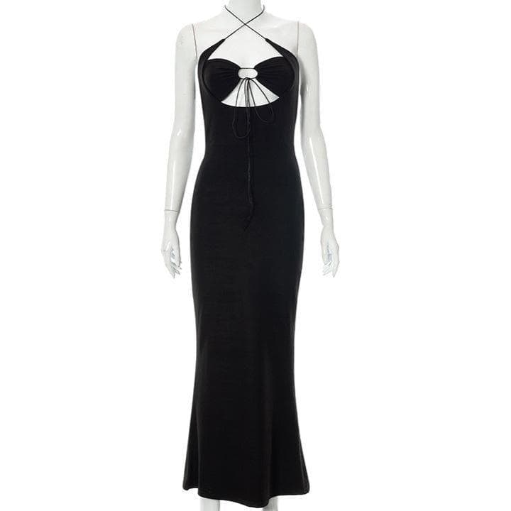 Halter Neck Cutout Gathered Bust String Detail Bodycon Maxi Dress 7
