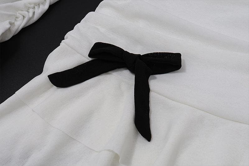 Off Shoulder Ruched Bow Tie Tiered Ruffle Cascade Hem Mini Dress 5