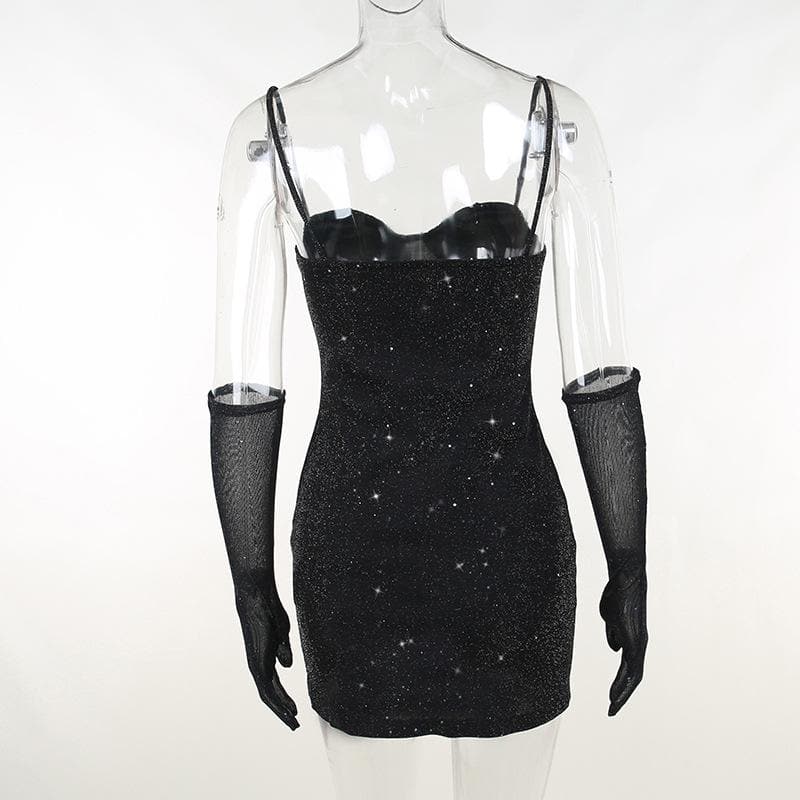 Glitter Sweetheart Spaghetti Strap Side Slit Cami Mini Dress 4