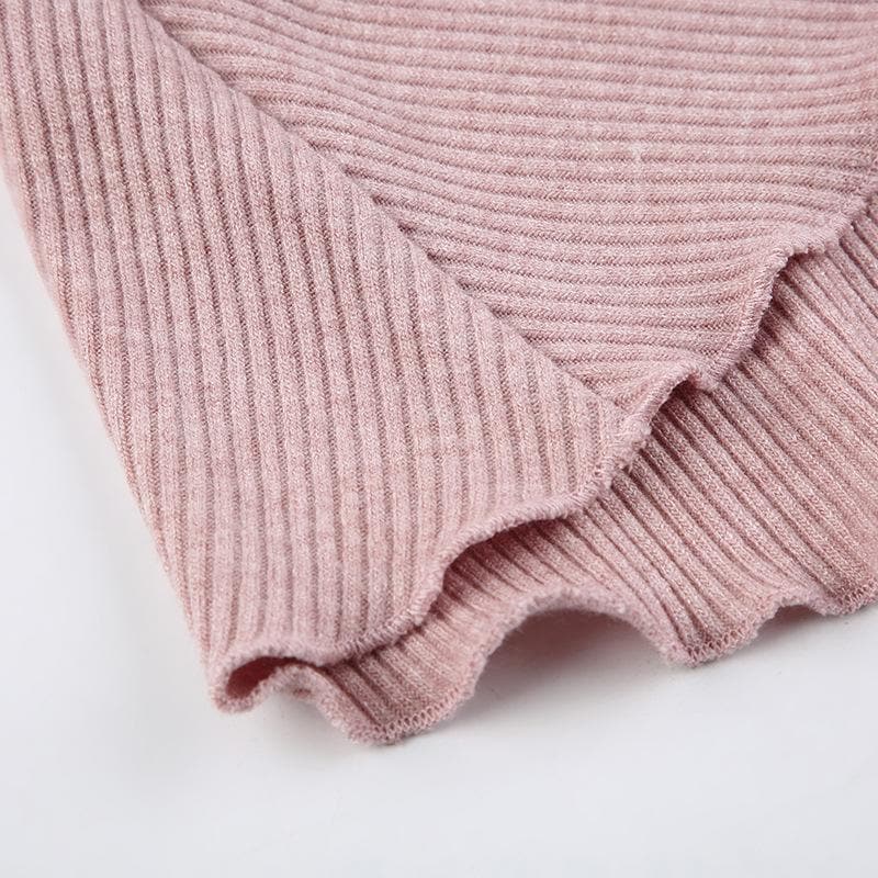Sweetheart Neck Ribbed Knit Ruffle Shrug Long Sleeve Tube Mini Dress 7