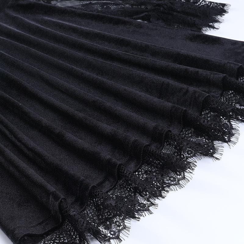 Sweetheart Velvet Bodice Lace Puff Sleeve Ruffle Hem Mini Dress 6