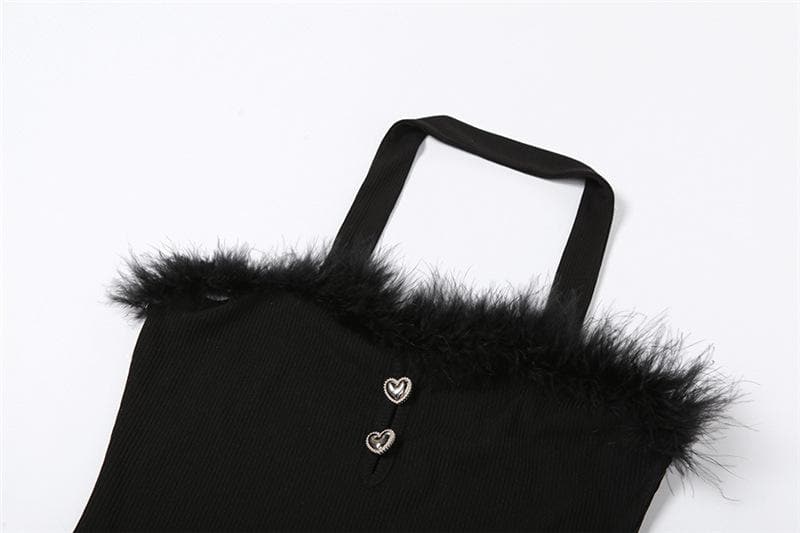 Strapless Faux Fur Trim Heart Hardware Keyhole Rib Knit Mini Dress 4