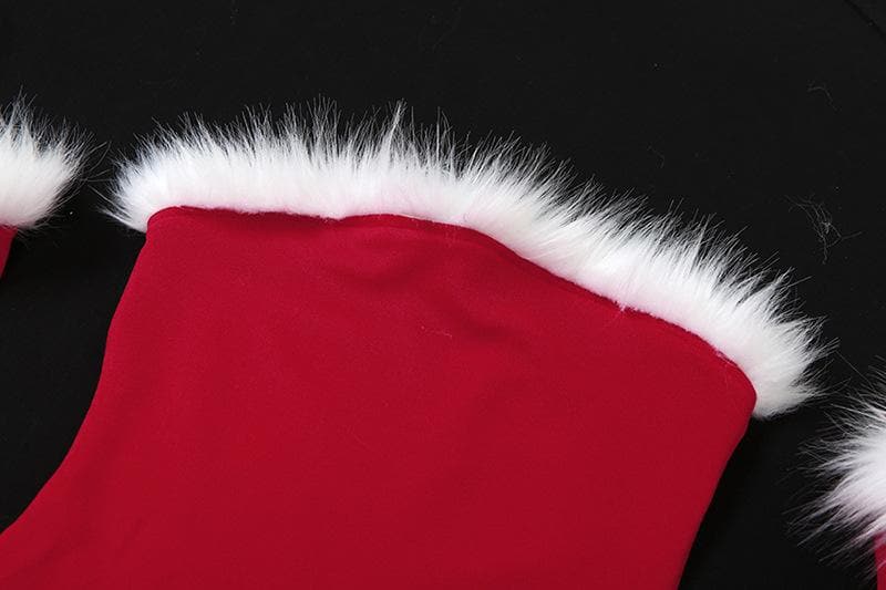 Strapless Faux Fur Trim Rib Knit Detached Sleeve Tube Mini Dress 8