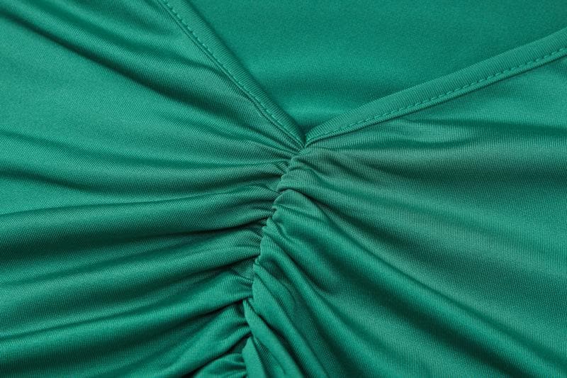 Spaghetti Strap Plunging Backless Ruched Bodycon Maxi Dress 8