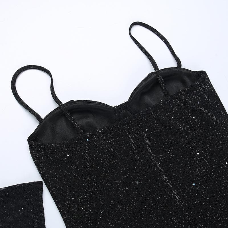 Glitter Sweetheart Spaghetti Strap Side Slit Cami Mini Dress 5