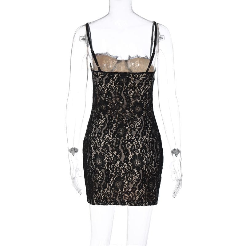 Floral Lace Sweetheart Bustier Spaghetti Strap Zip Back Mini Dress 4